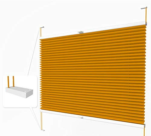Home-Vision® Premium Plissee nach Maß, zum Anschrauben in der Glasleiste Innenrahmen Blickdicht Jalousie mit Halterungen zum Bohren, Verschiedene Profilfarben (Orange, B151-160cm x H40-100cm)