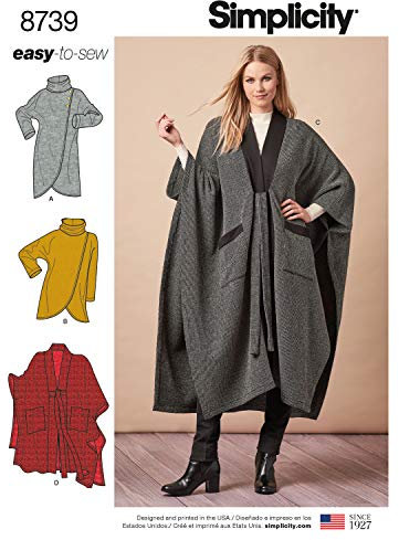 Simplicity Schnittmuster D0985 / 8739 – Poncho und Topper, Größe A (XXS-XS-S-M-L-XL)