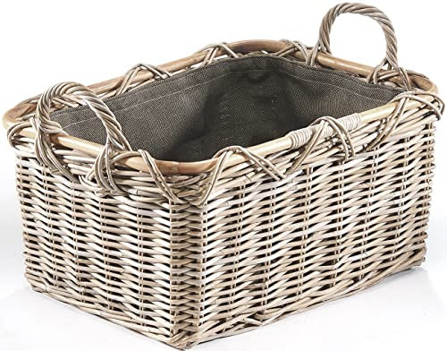 Kobolo Holzkorb für Kaminholz rechteckig Kubu grey - Rattan - Stoff dunkel