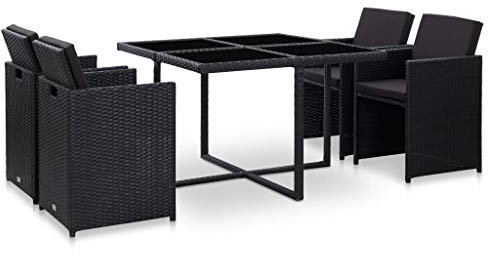 Tidyard 5 teilig Garten Sitzgruppe Poly Rattan Gartenmöbel Set 4 Personen Essgruppe Gartentisch Rund mit Stuehlen Gartengruppe Sitzgarnitur Gartengarnitur Terassenmöbel Balkonmöbel