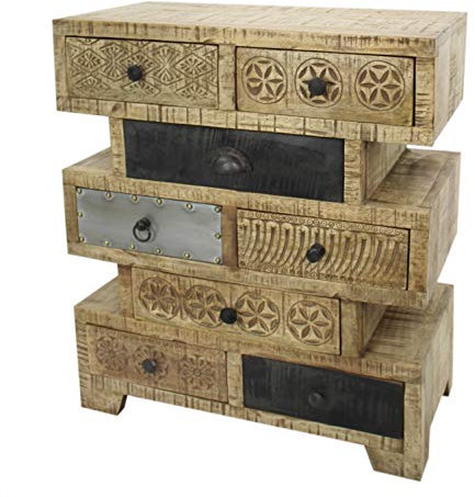 DARO DEKO Mango-Holz Möbel Kommode abstrakt 8 Schubladen