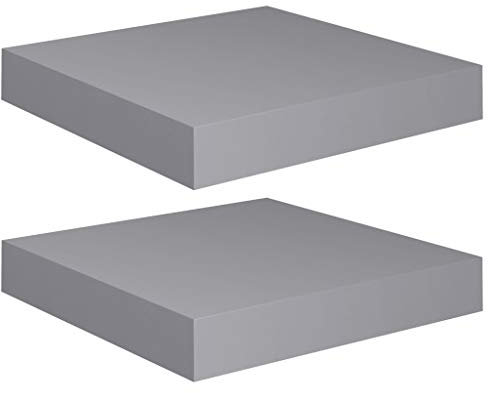 vidaXL 2X Wandregal Schwebend Hängeregal Wandboard Bücherregal Schweberegal Regalbrett CD DVD Regal Dekoregal Grau 23x23,5x3,8cm MDF
