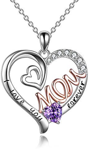 WINNICACA Collana mamma S925 Sterling Silver Cuore CZ Pelle viola Love Mum Pendant Gioielli a nastro di febbraio per le donne Regali della madre