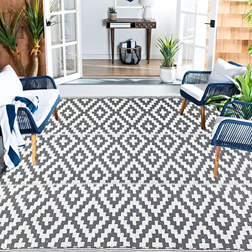 Outdoor-Teppich, 180x120 cm, wasserdicht, Picknickdecke, schwarz, wendbar, Bodenmatte, recycelt, UV-beständig, für Camping, gewebter Kunststoff, Strohmatten, Indoor-Teppich für Garten, Grill, Strand