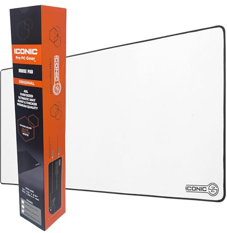 ICONIC - PRO PC GEAR 3XL Extended Gaming Mouse Pad/Mat 46 x 20(White) - Large & Wide Desk Cloth Mousepad - Stitched/Water Proof/Non Slip Base