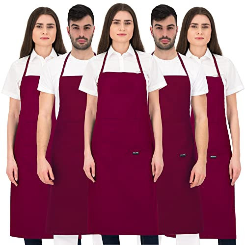 PALLTEX Borago Kochschürze Männer Kochschürze Damen Schürze Damen Schürze Herren für Kochen Basteln Malen Backen (Burgund - 5 Stücke)