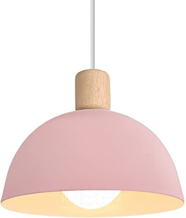 iDEGU Lustre Suspension Rétro Suspension Luminaire Moderne Style Demi-Cercle Plafonnier E27 en Bois Métal Lampe Suspension pour Chambre Salle à Manger Cuisine, Ø 20CM (Rose)