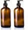 DRERIO Flacon Pompe Ambré Verre Lot de 2 Bouteille Verre 500ml avec 4 Salle de Bain ÉTiquettes, Distributeur pour Shampoing, Liquide Vaisselle, Huile de Massage