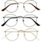 OPULIZE Sol - Lesebrille 3er Pack Blaulichtfilter Runder Metall Retro Rahmen Verbessern Den Schlaf Computer Gaming Entspiegel Braun Metallgrau Herren Gold Damen BBB94-279 +3.00