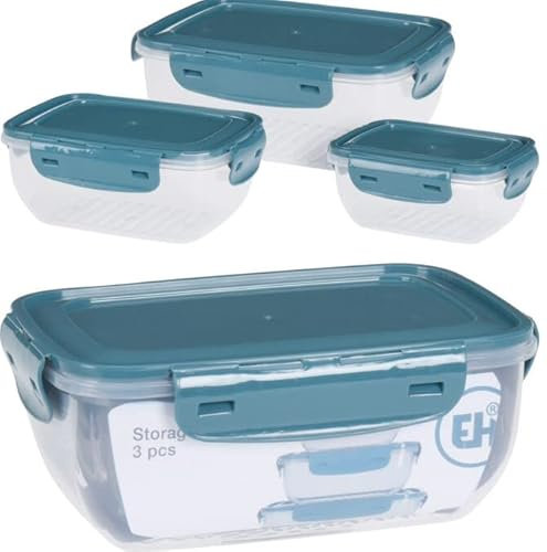OrionMart Food Storage Containers with Lids Rectangular Plastic Lunch Boxes Set of 3 Fridge/Freezer Organiser Stackable | Air Tight Food Storage Containers BPA Free