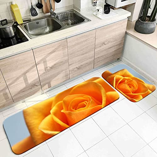 Banemi Flauschiger Teppich, Küchenteppich Modern Gelb Blume 60X90cm+60X180cm für Schuhschaber, Ideal für Den Innenbereich