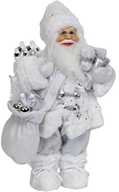 Weihnachtsmann Nikolaus Figur stehend mit Geschenkesack Weihnachtsdeko Winterdeko Deko Weiß 57 cm