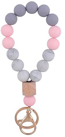 Sither Silikon-Schlüsselanhänger-Ring für Frauen, niedlicher Schlüsselanhänger, Armband, Perlen, Armreif, Schlüsselanhänger, Halter für Mutter, Geschenk (rosa)