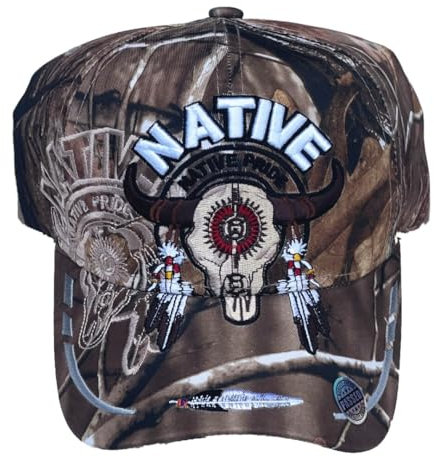 Generisch Baseballcap Cap mit Schild Native Pride Bestickt mit Longhorn (Camouflage)