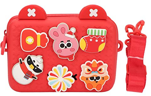 Kinderkameratasche, Niedliche Cartoon-Kameratasche, Kompatible Kinderkamera, Kameratasche für Kinder und Kinder-Action-Kamera-Zubehör, Stoßfeste Aufbewahrungsbox (Rot)