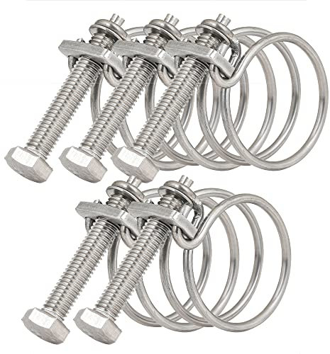 5PCS 65-70mm Adjustable Double Wire Hose Clips Clamp Steel Wire Tube Pipe Clip Screw Assortment Kit Adjustable Double Wire Pipe Clip Hoop Plumbing Fastener