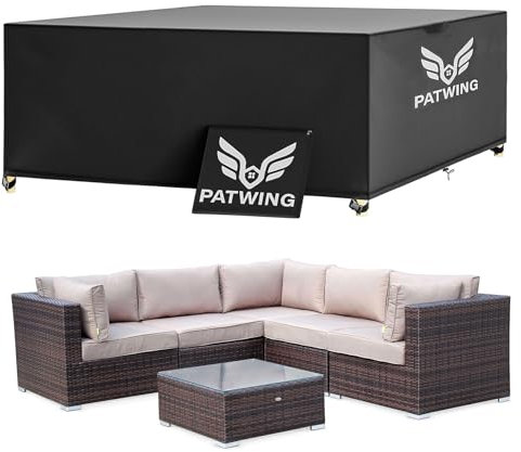 PATWING Funda Muebles Exterior Impermeable,600D Oxford Funda Mesa Jardin Impermeable,Resistente Al Viento Los Rayos Anti-UV Antipolvo Funda Protectora Muebles Jardin(170*94*70cm)