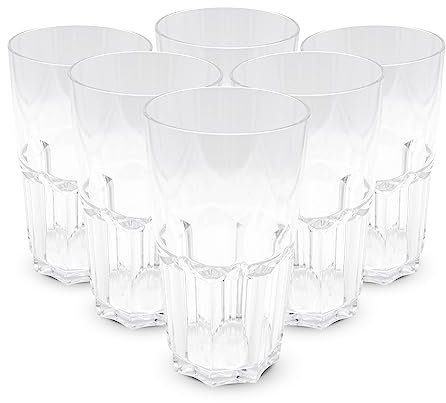 DOJA Barcelona | Vasos Plastico Duro | 50cl | Pack 6 | Vaso Transparente | 154x87x1,8mm | Plastico Duro Transparente Policarbonato | Vasos Duro Reutilizable | para Vasos de Agua, Coctel...