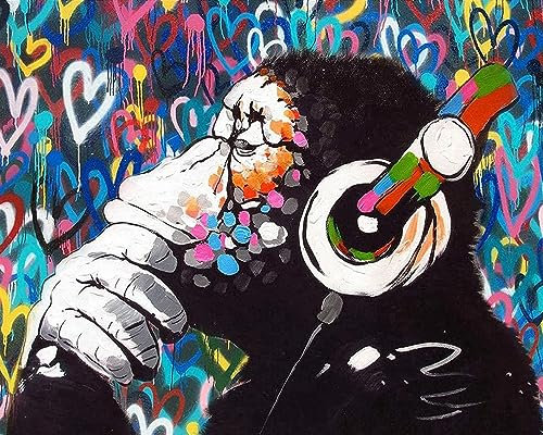 TISHIRON Affe Malen nach Zahlen, Malen nach Zahlen für Erwachsene Kinder Anfänger, Erwachsenen Malen nach Zahlen DIY Gorilla Ölgemälde Malsets Zimmerdekoration Mädchenn Basteln 16X20 Zoll