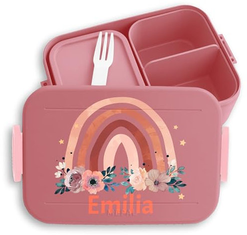 Kinder Bento Box Midi Lunchbox für Mepal Bentobox - Brotdose Regenbogen Vesperbox Rainbow Jausenbox I - 900 ml - Rosa - brotbüchse mädchen schule personalisierte vesperdose personalised