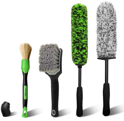 YeewayVeh Car Wheel Cleaning Kit, 4PCS Microfiber Bendable Wheel and Rim Brush,Tire Brush and Car Detailing Brush, Soft & No-Scratch Car Wheel Rim Cleaner Brush Set for All Wheel Types, Green
