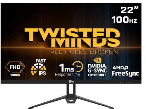 Twisted Minds Écran Gamer, Affichage Rapide 22 Pouces, Dalle IPS, résolution FHD 1920 x 1080, taux de rafraîchissement 100 Hz, Rapport d'aspect 16:9, Temps de réponse 1 ms - Noir (TM22FHD100IPS)