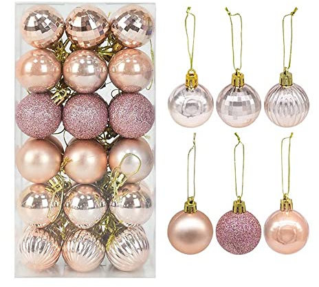 36 Palline di Natale in Plastica Oro Rosa, Ornamenti e Decorazioni per Albero di Natale (Champagne)