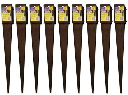 9 x Fence Post Holder 100mm posts Support Drive Down Spike Clamp Grip Brown for 100mm x 100mm posts, 750mm spike (4 x 30) Eliza Tinsley Swiftpost, Pack of 9