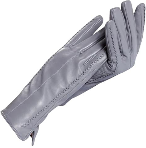 Damen-Lederhandschuhe, warm, für den Winter, einfache Handschuhe für Damen, grau, 34