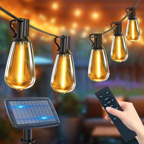 libtit 36M Solar Lichterkette Aussen mit Fernbedienung, 50+3 ST38 Lichterkette Glühbirnen Außen Solar 5 Modus Outdoor Solarlichterkette, IP65 Wasserdicht LED Lichterkette Außen für Terrasse Garten