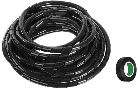 sourcing map Spiral Cable Wrap 29.5ft/9M 10mm Cable Management Sleeve Cord Organizer Flexible PE for Computer Wire, Charging Cable Black with Tape