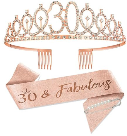 SCBOY 30 Geburtstag Frauen 30. Geburtstag Frau Rose Gold Krone Geschenke Tiara und Deko Schärpe für Birthday Party Decoration