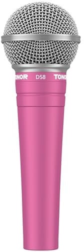 TONOR Microfono dinamico per voce cardioide, microfono cablato XLR con filtro anti-pop integrato e griglia a rete sferica, microfono portatile con riduzione del rumore, canto, palco, live, D58 Rosa