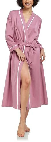 COLORFULLEAF Peignoir de bain 100 % coton pour femme - Léger - Long peignoir de sauna - Manches longues - Kimono avec poches - Vêtement de nuit pour femme, Vieux rose, S