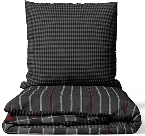 Leonado Vicenti - Bettwäsche grau Baumwolle 155x200 gestreift modern Schlafzimmer Garnitur Set Bezug Decke