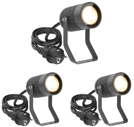 ledscom.de 3x Gartenstrahler SHINGA für außen, IP65, Stecker, anthrazit, inkl. GU10 LED Lampe 1103lm, warmweiß