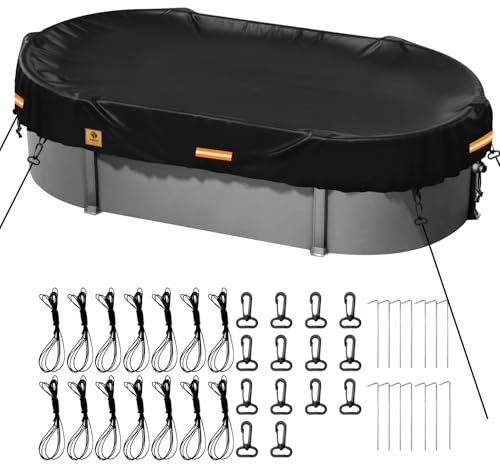 Aibiley Cubierta ovalada de 12 x 21 pies para piscinas rectangulares sobre el suelo, cubiertas solares de alberca de invierno y verano, superposición extra de 1.5 pies, resistente al agua, a prueba de