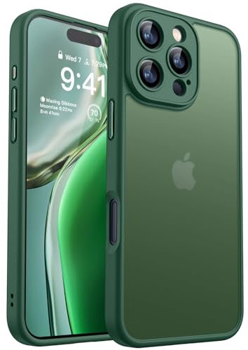 CANSHN Matte for iPhone 16 Pro Case, Upgraded [Full Camera Protection] [Translucent Matte] Shockproof Protective Phone Case for iPhone 16 Pro 6.3 - Deep Green