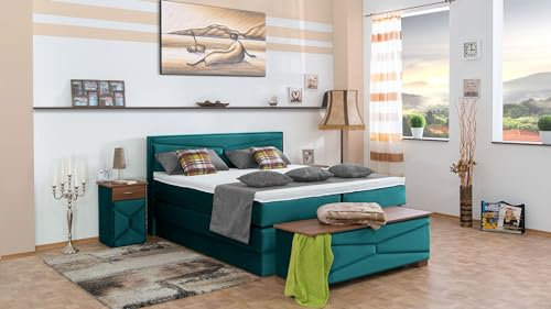 Boxspringbett Dion 240x220, VS-Türkis, 7-Zohnen Taschenfederkernmatratze, Ergoflex - Inklusive Aufbau - Deutscher Hersteller