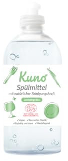 Kuno - Geschirrspülmittel, biologisch abbaubar, vegan, Lemongrass, hautpflegend durch Urea, entfettet, flüssig, ergiebig und stark (500 ml, 1er Pack)