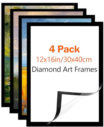 DEMOCRATIDO Lot de 4 cadres d'art diamant de 30 x 40 cm, peinture pour image de 25,4 x 35,6 cm, autocollants magnétiques, adaptés pour mur, fenêtre, porte (4)