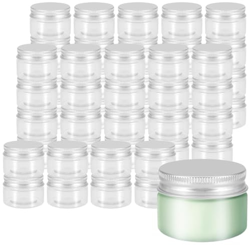 KEILEOHO Lot de 50 Boîtes à Cosmétiques en vides transparentes de 30 ml, petite boite plastique, petit pot, Avec couvercle à visser en aluminium, Pour crèmes, lotions, crèmes, etc
