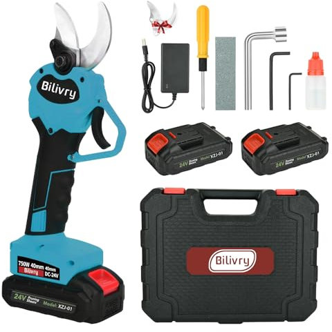 Forbici Potatura a Batteria 40 mm: 24V Forbici Potatura Elettriche,con 2x3000 mAh Batteria,Forbice Potatura a Batteria Adatto per Frutteto,Giardino,Fattoria