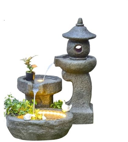 guiling-1986 Gartenbrunnen Chinesische Innenhof-Innendekoration, Steingarten-Wasserbrunnen-Fischteich, Gartenlandschaftsspray-Leuchtturm-Dekoration im Freien Terrassenbrunnen