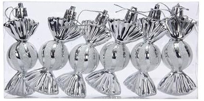 kesurpae 6pack/lot Candy Cane Christmas Decorations Festive Red And White Baubles For Christmas Tree ABS Candy Cane Decorations, silver