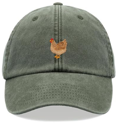 Baseballkappe mit Huhn, Vintage, gewaschen, Unisex, Vogel, olivgrün, Einheitsgröße