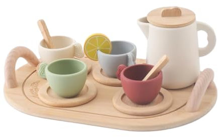 WESIEVYA Ensemble De Thé en Bois pour Tout-Petits Accessoires De Jeu De Nourriture Décorations De Fête du Thé pour Garçon Et Filles