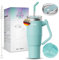 Avaloy auslaufsicher Thermobecher mit Griff und Strohhalm 40 oz Thermobecher Doppelwandiger Edelstahl Vakuum Tumbler für kalt Heiß Kaffeebecher To Go 1,2l Stanley Cup Zubehör (Türkis)