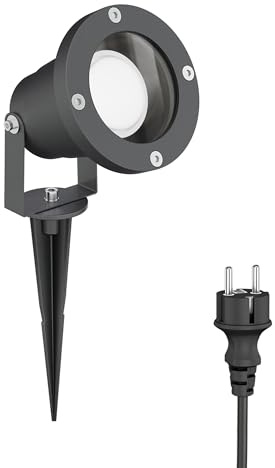ledscom.de LED Gartenstrahler DUK anthrazit mit Erdspieß für außen, IP65, inkl. GU10 Lampe (warmweiß, 5W, 450lm)