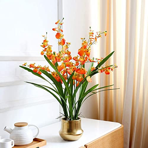 SLCHJX Faux Orchideen Botanische Seide Künstliche Phalaenopsis Blumen Klassische künstliche Blumen Topf -Haus gefälschter Blumenstrauß Orchidee (Orange)